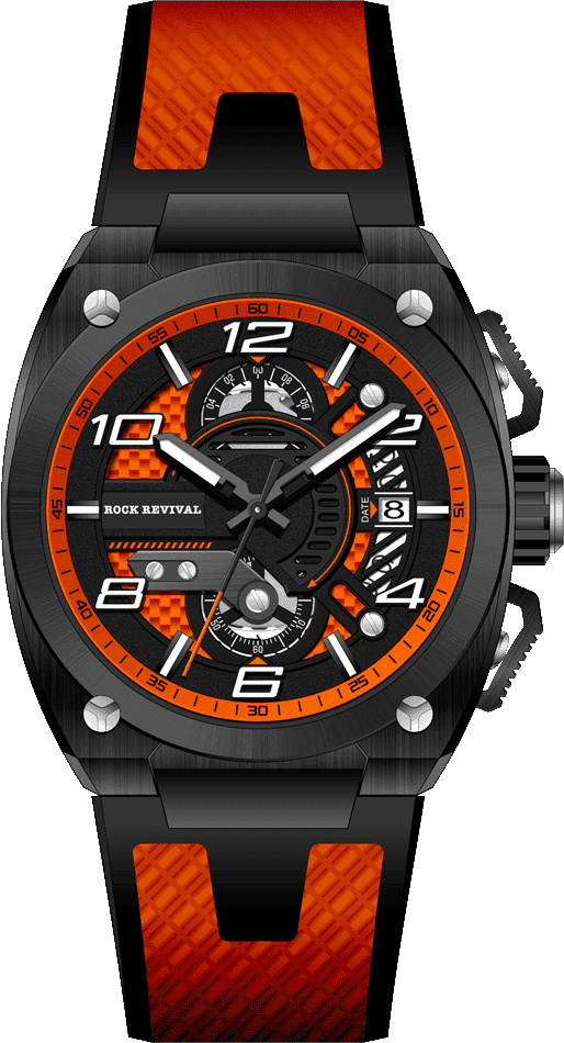 Rock Revival Kite RRQ.9030.B.O Quartz Watch - Black and Orange Dial Round Case Front View