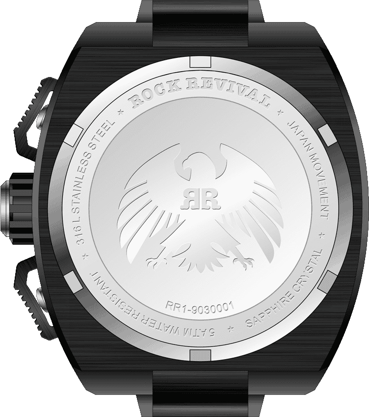Rock Revival Kite RRQ.9030.B.O - Sapphire Crystal and Black and Orange Dial Detail