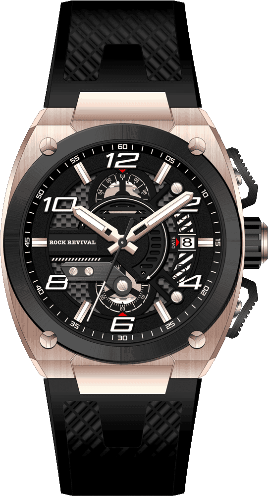 Rock Revival Kite RRQ.9030.RG.B Quartz Watch - Black Dial Round Case Front View